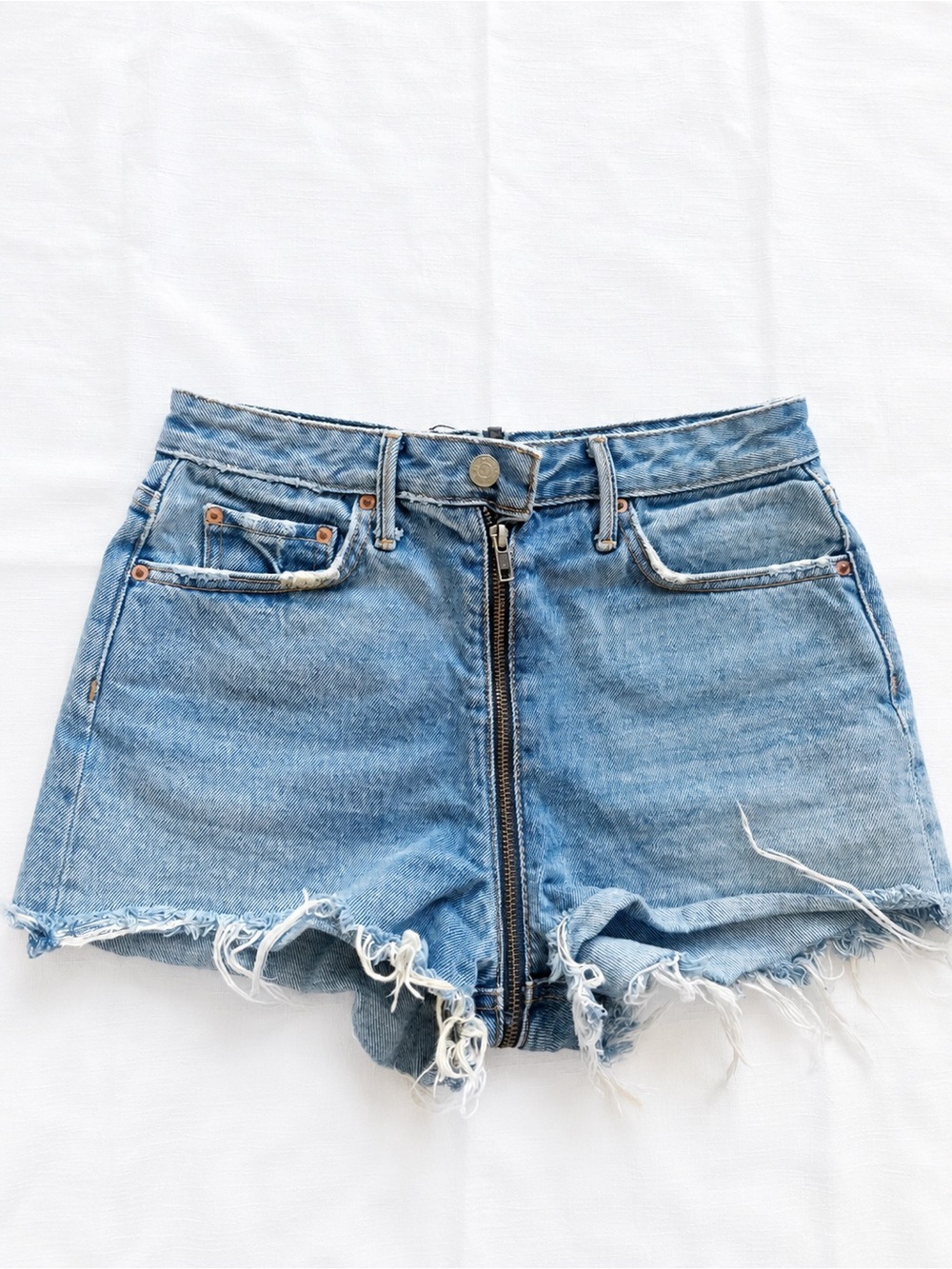GRLFRND Denim Zip Front Cutoff Shorts | High Rise | Size 25 | Designer Revolve